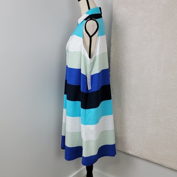 Liz Clairborne Multi Color V-Neck Sleeveless Striped A-Line Midi Dress 16W NEW - Picture 5 of 10